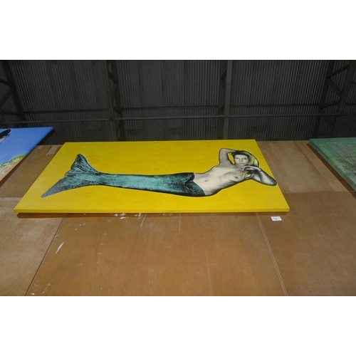 706 - An unframed oil on canvas of a mermaid