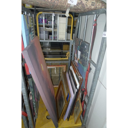 714 - A quantity of miscellaneous pictures & frames (stillage not included)