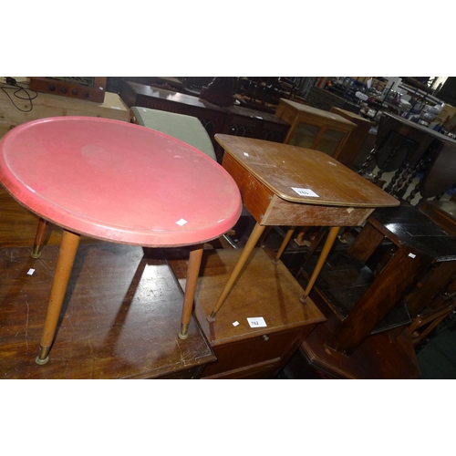 763 - A 1960s vintage sewing table and similar circular table