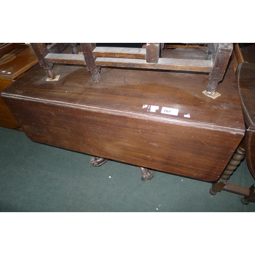 767 - Mahogany rectangular top pedestal Pembroke table on a tripod base