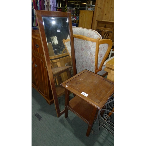 101 - 1 dark wood framed mirror and 1 small dark wood table