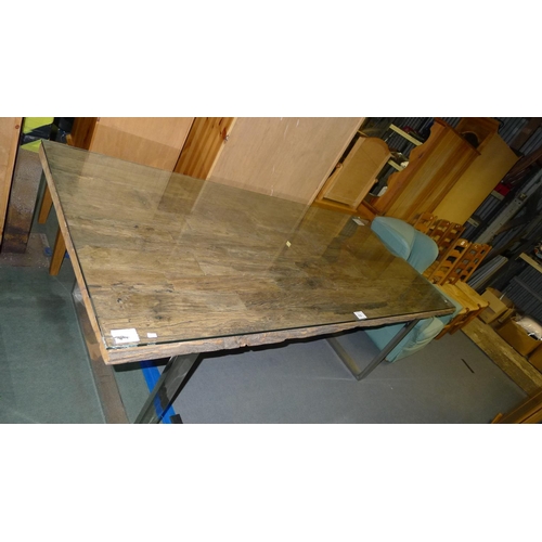 110 - 1 Claribel glass topped railway sleeper dining table RRP £929.99