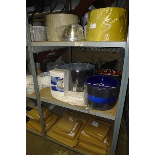 76 - A quantity of various lamp shades. Contents of one bay / 3 shelves