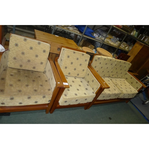 87 - A wood framed upholstered 3 piece suite (2+1+1)