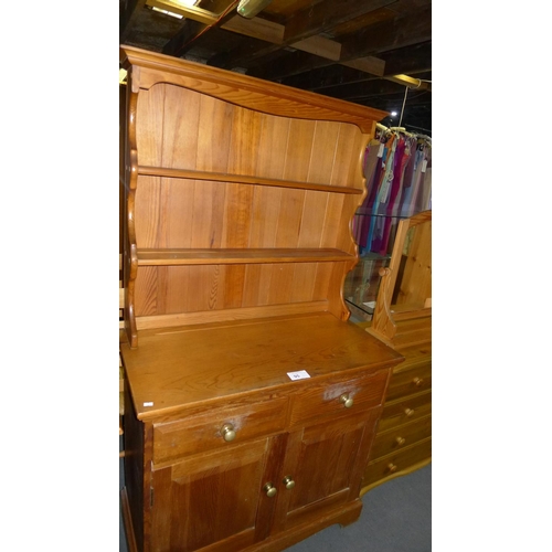 95 - 1 ERCOL pine two piece dresser with 2 open shelves above and 2 drawers / 2 doors below