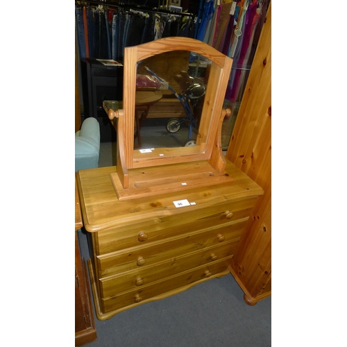 96 - 1 pine chest of 4 drawers and 1 pine dressing table mirror