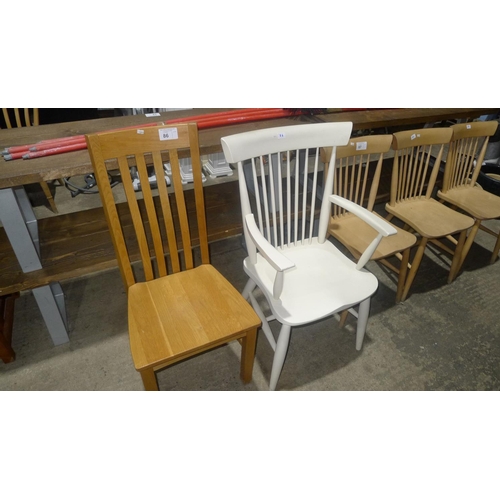 86 - 1 painted wooden arm chair & 1 wooden dining chair