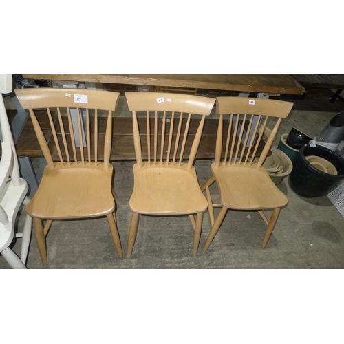 87 - 3 wooden dining chairs