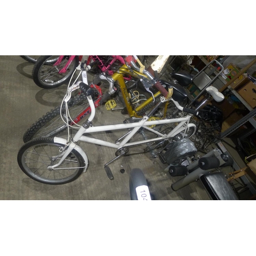 102 - 1 white painted tandem seat bicycle