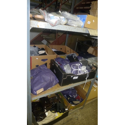 122 - A quantity of various shoes, boots, bags etc. Contents of one bay /3 shelves