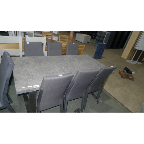 220 - 1 modern grey large dining table & 6 grey high back dining chairs approx 180x90cm