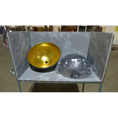 1258a - 2 black & brass effect dome lampshades