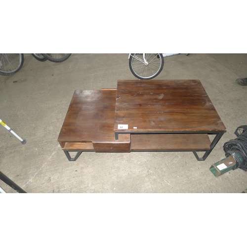 84 - 1 wood / iron split level coffee table with two drawers