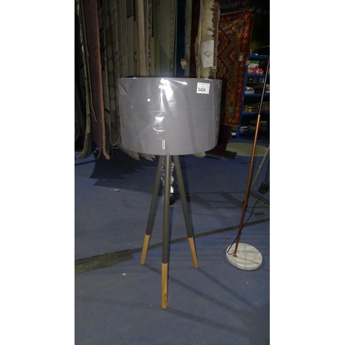 3434 - One wooden tripod floor lamp with grey drum shade by Paulmann