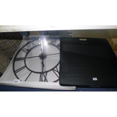 3445 - One large oversized tray and one large oversized clock