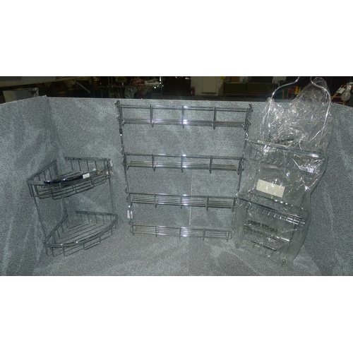 3421 - A chrome effect spice rack shower shelf kitchen rack and a two-tier dish rack