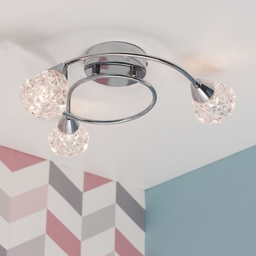 3497 - A 3 lamp chrome swirl ceiling light by Minisun type Astley