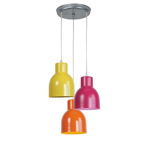 3499 - A multi-coloured 3 lamp cluster pendant light type Oswald