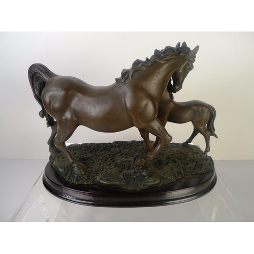 119 - A bronze coloured mare & foal, 29cm tall