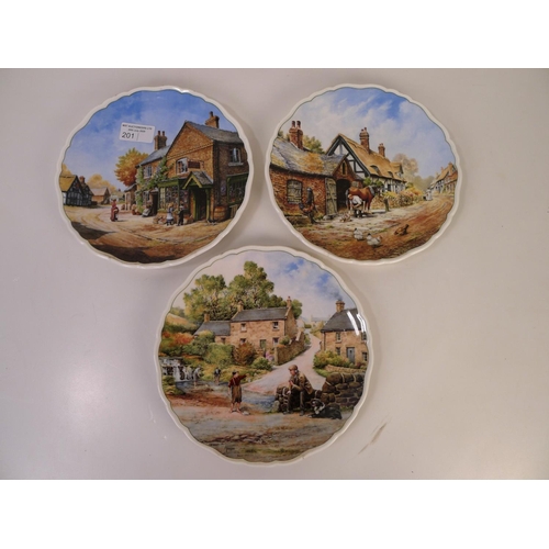 201 - 3 pictorial wall plates of Village life