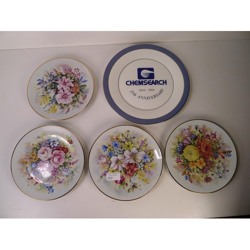 202 - 4 floral patterned plates and one Royal Doulton 