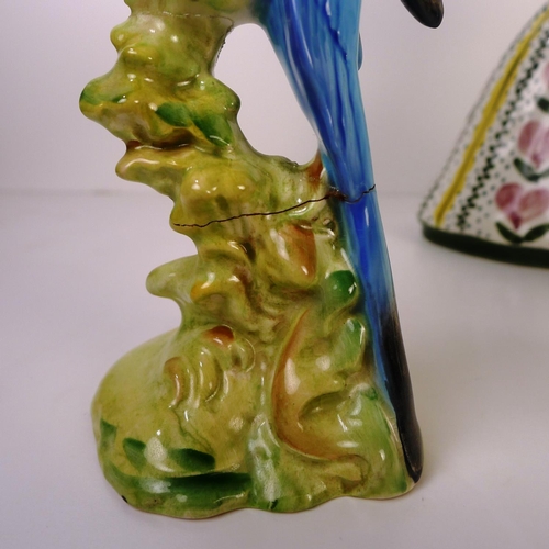 206 - A Beswick budgerigar, a Spanish lady and a glass bird figure