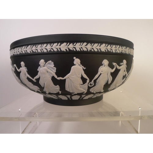 277 - A Wedgwood black and white jasperware circular fruit bowl 25 cm diameter