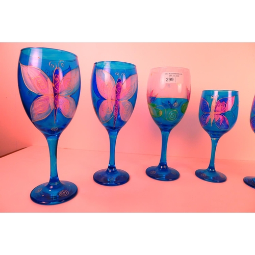 299 - 7 miscellaneous coloured drinking glasses