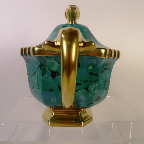 300 - A Portmeirion malachite design tureen with lid & 2 handles, 22cm tall, limited edition