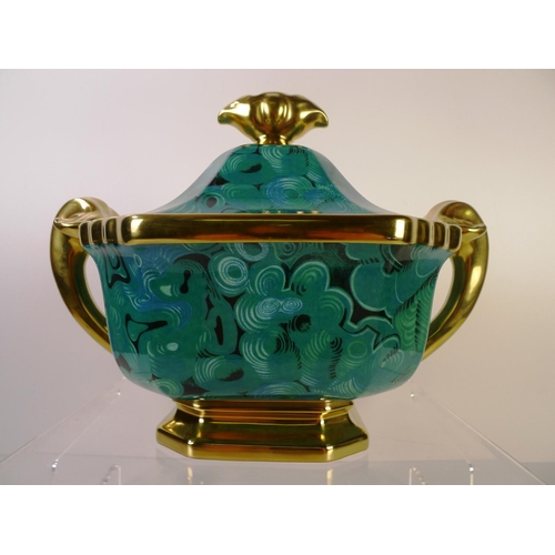 300 - A Portmeirion malachite design tureen with lid & 2 handles, 22cm tall, limited edition