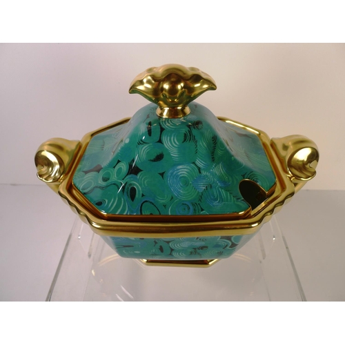 300 - A Portmeirion malachite design tureen with lid & 2 handles, 22cm tall, limited edition