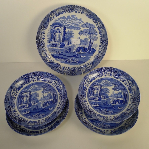 314 - A large blue and white decorated Spode fruit dish and 4 matching smaller dishes