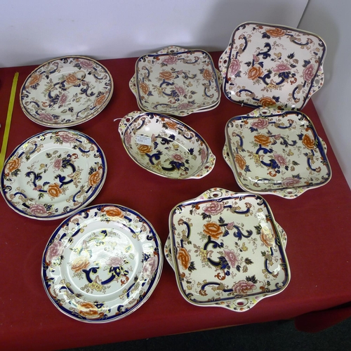 329 - A set of Masons Mandalay crockery comprising; 7 Square plates, 6 circular plates & an oval dish