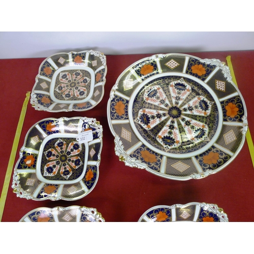 332 - A Royal Crown Derby old Imari 1128 fruit set comprising; 6x18cm square dishes & 33cm circular plate.... 