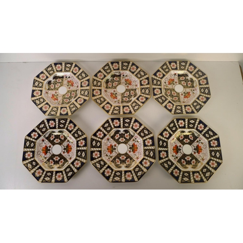 344 - A set of 6 Royal Crown Derby 2451 pattern octagonal tea plates, 22cm diameter