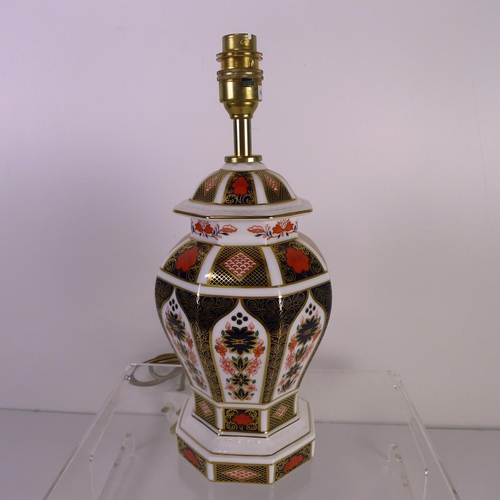 350 - A Royal Crown Derby old Imari 1128 table octagonal lamp, 33cm tall including fitting. With box