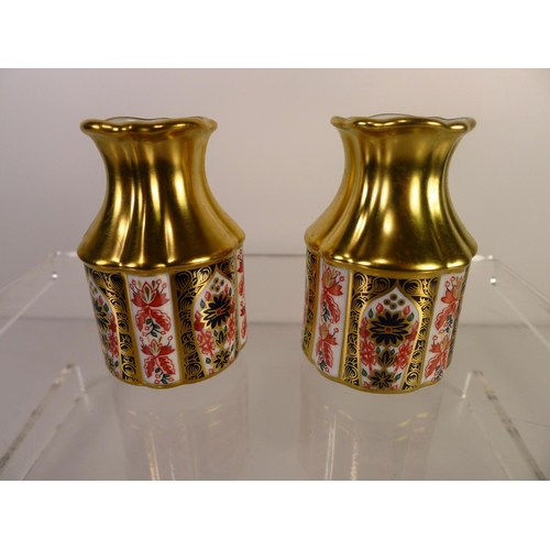 355 - A pair of Royal Crown Derby old Imari 1128, 9cm tall, with boxes