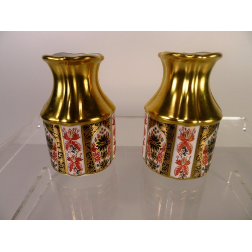 380 - A pair of Royal Crown Derby old Imari 1128 primrose vases, 9cm tall, one box only