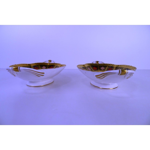 383 - A pair of Royal Crown Derby old Imari 1128 trays with handles, 22 cm long