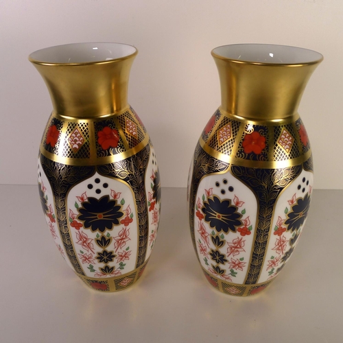 410 - A pair of Royal Crown Derby old Imari 1128 Iris vases, 28cm tall, with boxes