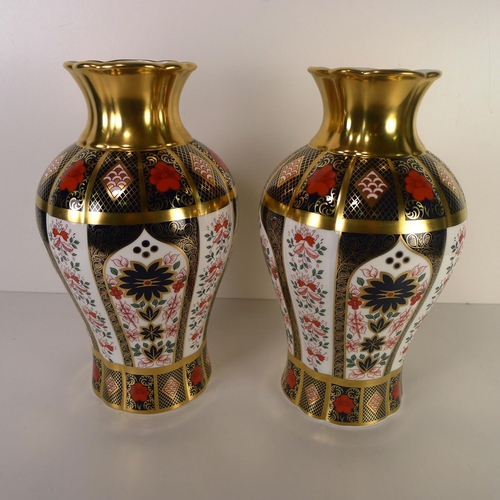 431 - A pair of Royal Crown Derby old Imari 1128 arum Lily vases, 31cm tall, with boxes