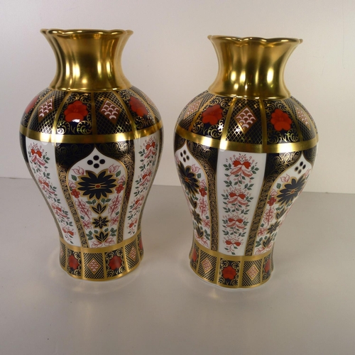 431 - A pair of Royal Crown Derby old Imari 1128 arum Lily vases, 31cm tall, with boxes