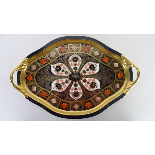 432 - A Royal Crown Derby old Imari 1128 two handled Hartington tray, 40cm long, with box