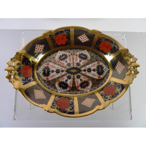 436 - A Royal Crown Derby old Imari 1128 footed oval basket, 29cm long, with box