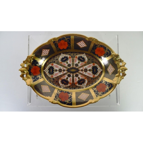 449 - A Royal Crown Derby old Imari 1128 oval footed basket, 29cm long, with box