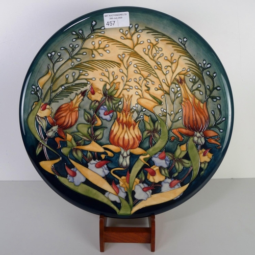 457 - A modern Moorcroft pottery cabinet plate, 35cm diameter, decorated with flower & foliage, impressed ... 