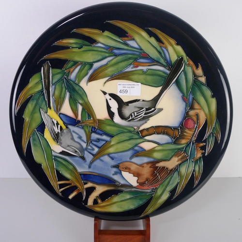 459 - A pair of modern Moorcroft pottery cabinet plates, 35cm diameter, decorated with birds & foliage, im... 