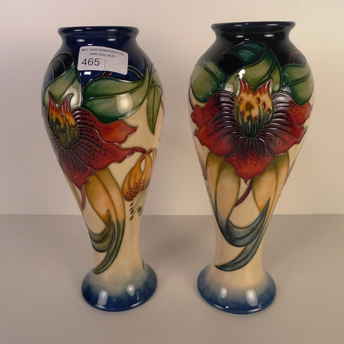 465 - A pair of modern Moorcroft pottery vases, 28cm tall, decorated with flower & foliage, impressed & pa... 