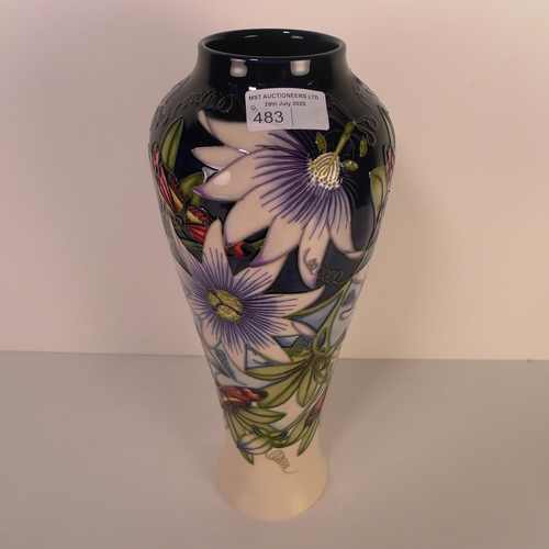 483 - A modern Moorcroft pottery vase, 37cm tall, decorated with butterflies & foliage, impressed & painte... 
