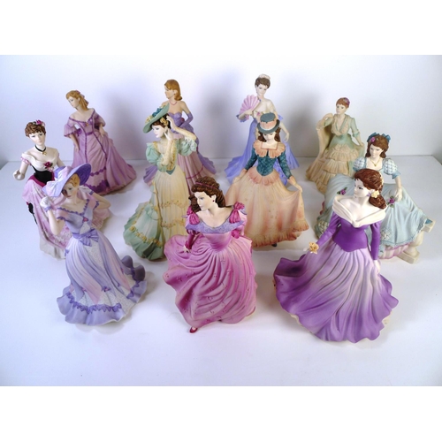 77 - 11 Coalport figurines of ladies in matt finish 